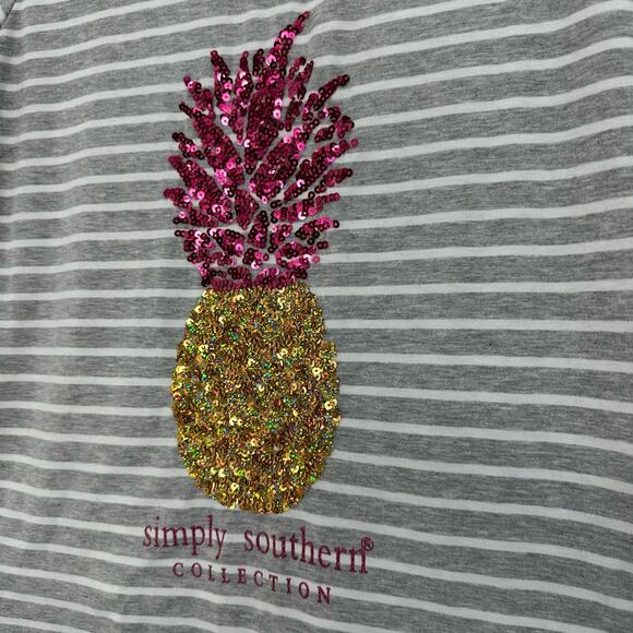 Simply Southern Sequin Pineapple T-Shirt Gray Stripe Large Cozy Everday Bling - Picture 6 of 7